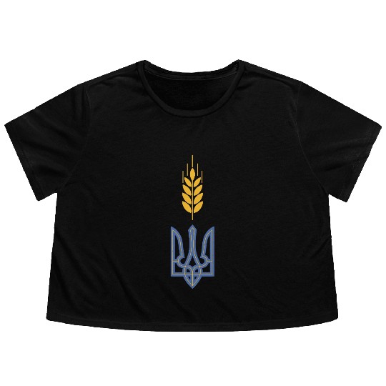 Ukraine Trident Wheat Symbol Ukrainian Heritage Flowy Cropped Tees