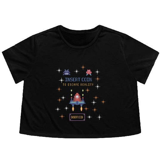 Retro Gamer Flowy Cropped Tees - Insert Coin to Escape Reality