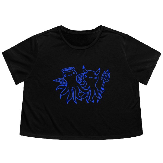 2 Octopus Devil Angel Heaven Hell Team Two Friends Flowy Cropped Tees