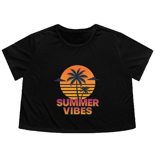Sunset Palm Trees Summer Design Flowy Cropped Tees