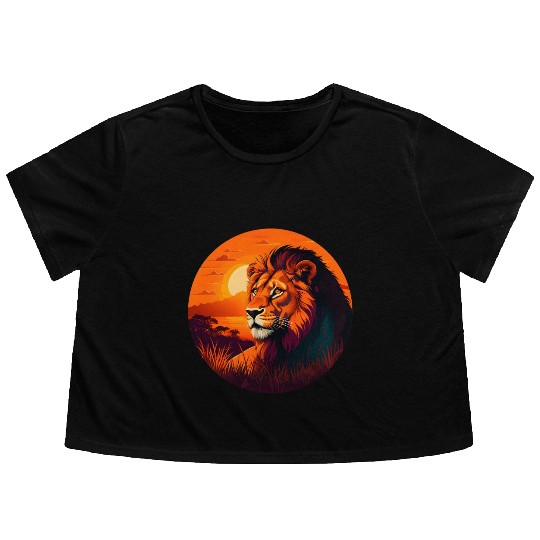 Sunrise Sleeping Lion in Grass Design. Flowy Cropped Tees