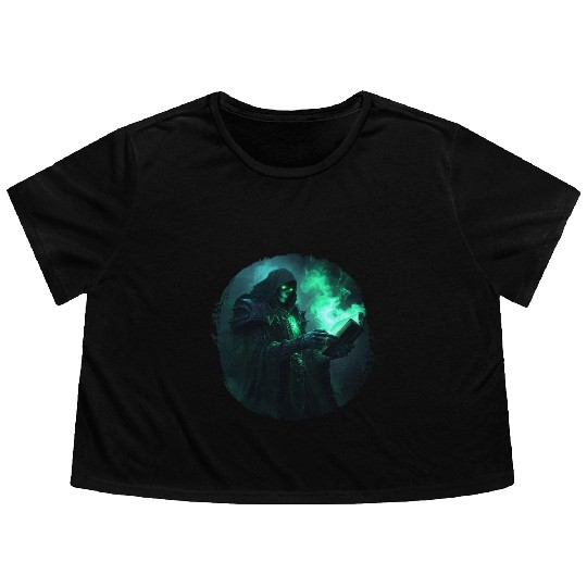 Green Shadow Mage with Burning Spell Book Flowy Cropped Tees