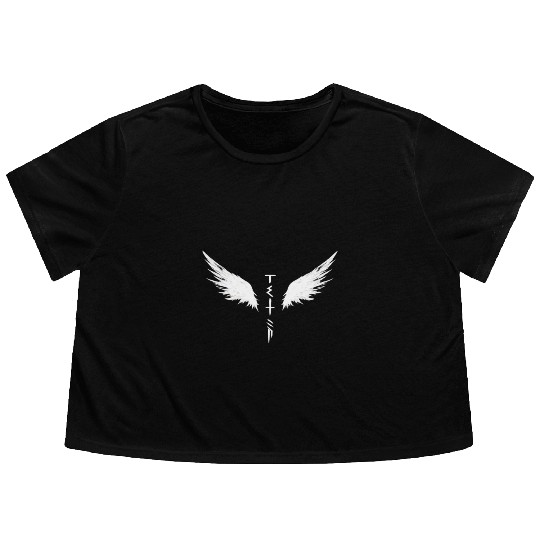 White Angel Wings Symbol with Futuristic Tribal Flowy Cropped Tees