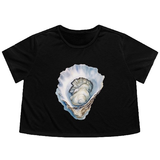 Watercolor Oyster Shell Flowy Cropped Tees