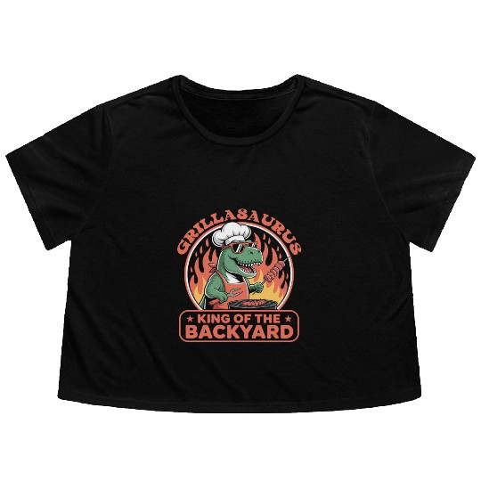 Funny Dinosaur BBQ Chef – Summer Grilling Flowy Cropped Tees
