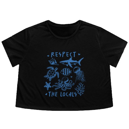 Beach Vacation Respect the locals Flowy Cropped Tees