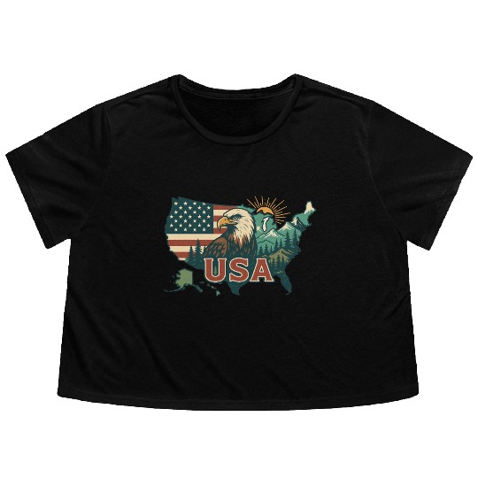 USA Eagle - Patriotic Flowy Cropped Tees