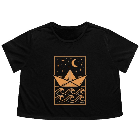 Paper Boat and Moon Men's Flowy Cropped Tees