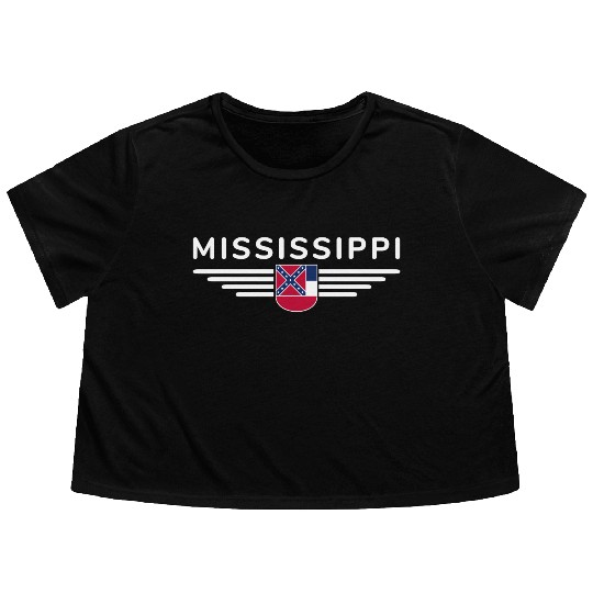 Mississippi State Flag Emblem Design Flowy Cropped Tees
