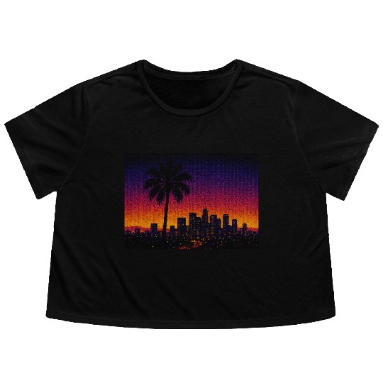 Tokyo Night Skyline Vaporwave Poster Flowy Cropped Tees