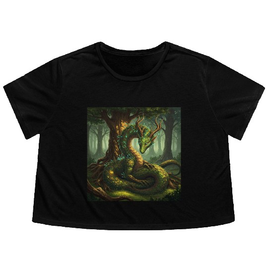 Enchanted Forest Serpent Design Flowy Cropped Tees
