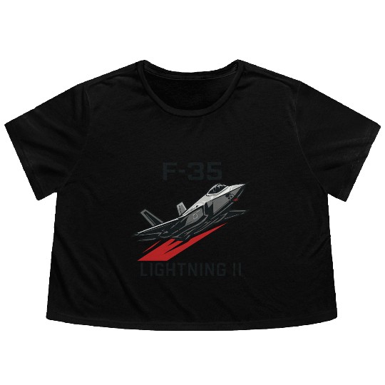 F-35 Lightning II Stealth Fighter Jet Art Flowy Cropped Tees