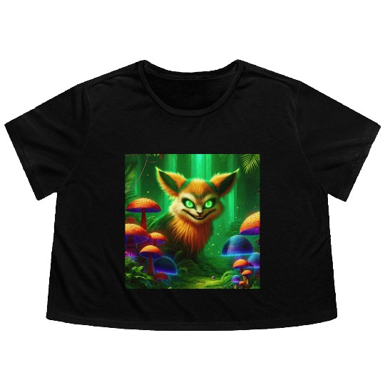 Demon Fox in Enchanted Forest – Fantasy Creature Flowy Cropped Tees