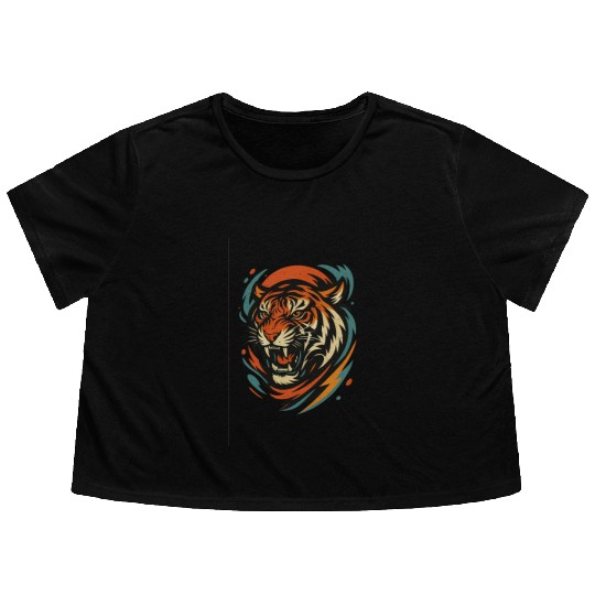 Tiger Head Flowy Cropped Tees