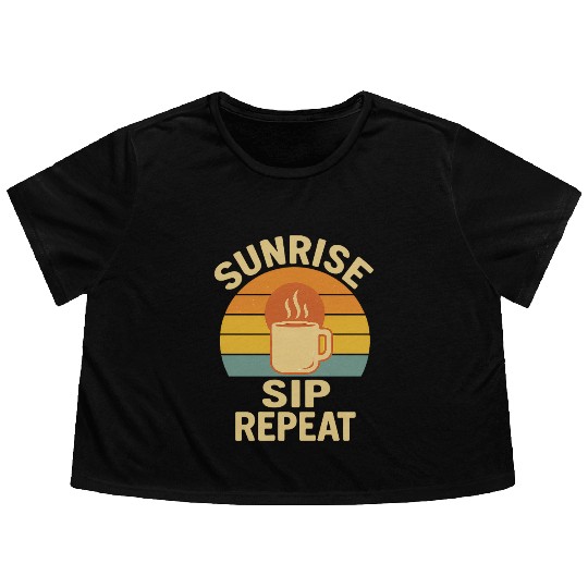 Sunrise Coffee Loop Design Flowy Cropped Tees