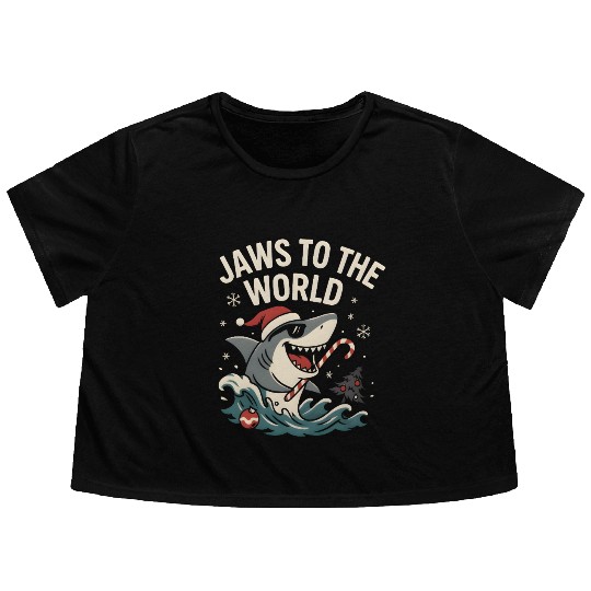 Jaws to the World – Christmas Shark Attack Flowy Cropped Tees