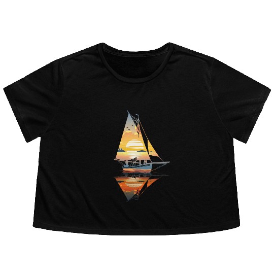 Sailboat Sunset: Freedom on the Sea Flowy Cropped Tees