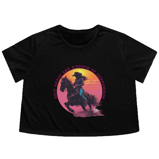 Cowgirl Pride Sunset Scene Flowy Cropped Tees