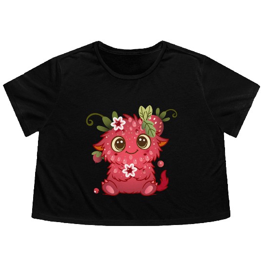 Cute Monster in Raspberry Design Flowy Cropped Tees
