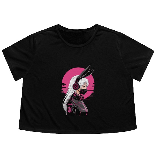 Futuristic Cyberpunk Girl Flowy Cropped Tees