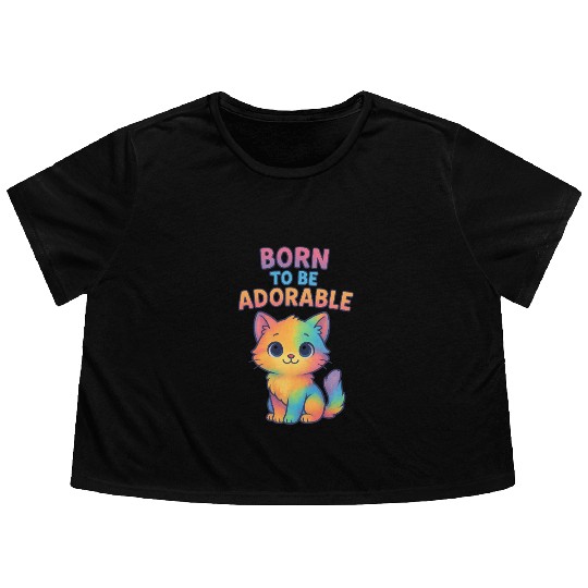 Colorful Adorable Kitten with Affirmation Flowy Cropped Tees