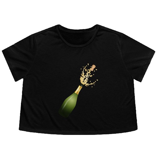 A champagne bottle – for New Year's Eve & parties Flowy Cropped Tees