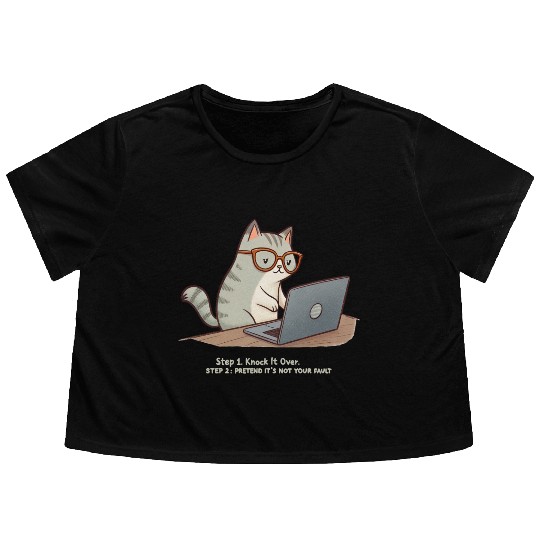 Keyboard Warrior Cat Flowy Cropped Tees