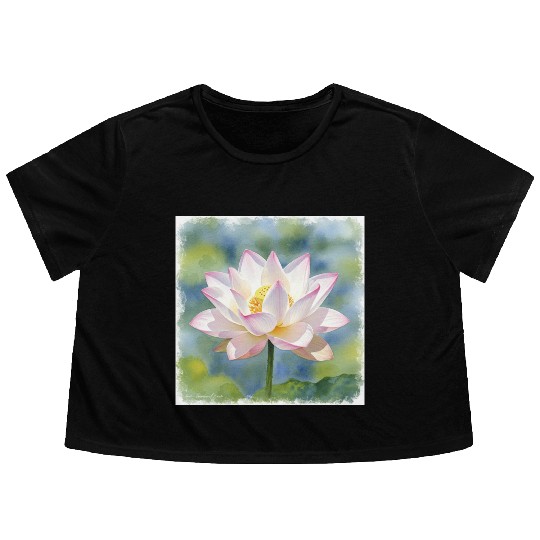 Serene Water Lily Floral Print Flowy Cropped Tees