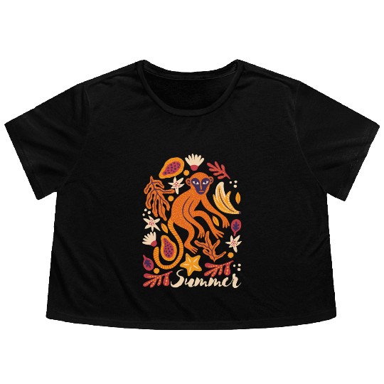 Tropical Monkey Summer Flowy Cropped Tees Design