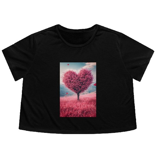 Romantic Heart Tree in Bloom Flowy Cropped Tees