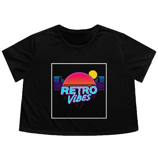 Retro Vibes Sunset Neon Design Flowy Cropped Tees