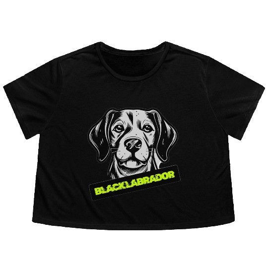 Black Labrador Portrait Illustration Flowy Cropped Tees