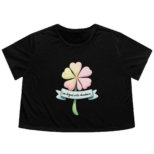 Four-Leaf Clover with Affirmation Banner Flowy Cropped Tees