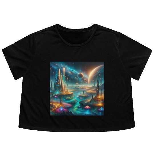 Futuristic Alien Landscape Design Fantasy Sci-Fi Flowy Cropped Tees
