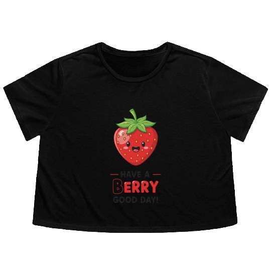 Cute Kawaii Strawberry Happy Face Design Flowy Cropped Tees