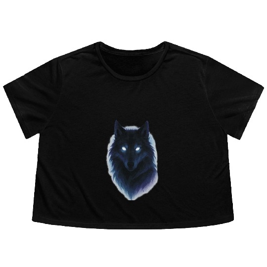 Enigmatic Howling Wolf Design Flowy Cropped Tees