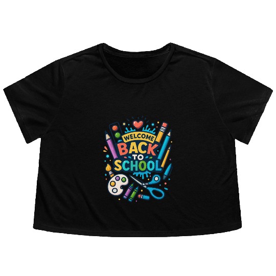 Welcome Back to School Fun Art Design Flowy Cropped Tees