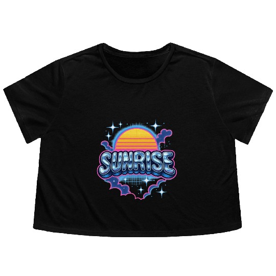 Retro Sunrise Neon Design Flowy Cropped Tees