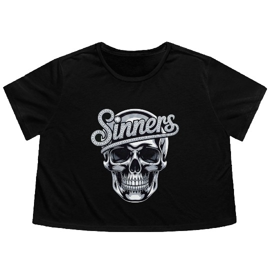 Chrome Skull Sinners Diamond Bling Flowy Cropped Tees