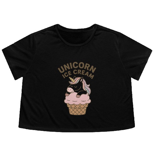 Unicorn Ice Cream Illustration Flowy Cropped Tees