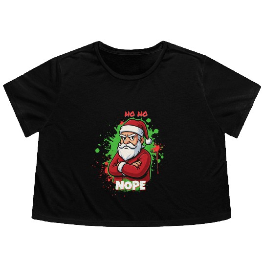 Ho Ho Nope – Grumpy Santa Art Flowy Cropped Tees