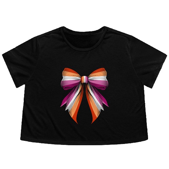Coquette Bow Lesbian Pride Flag LGBTQ Flowy Cropped Tees