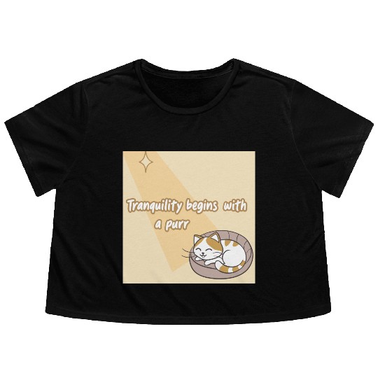 Peaceful Cat Relaxation Illustration Flowy Cropped Tees