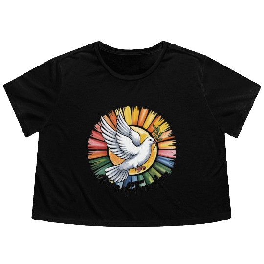 Peaceful Dove with Olive Branch Design Flowy Cropped Tees