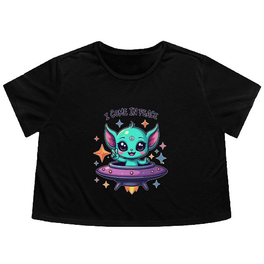 Peaceful  cute Alien- i come in peace Flowy Cropped Tees