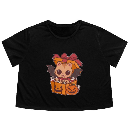 Halloween Cat with Potion Gift Box Flowy Cropped Tees