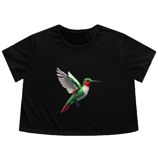 Pixelated Red & Green hummingbird Flowy Cropped Tees