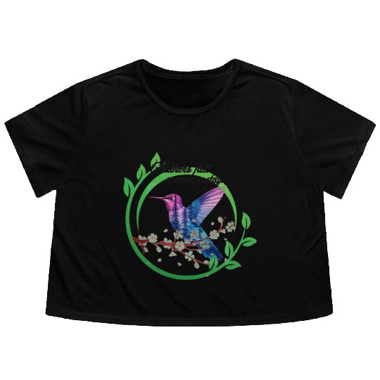 Vibrant Hummingbird and Blossoms Design Flowy Cropped Tees