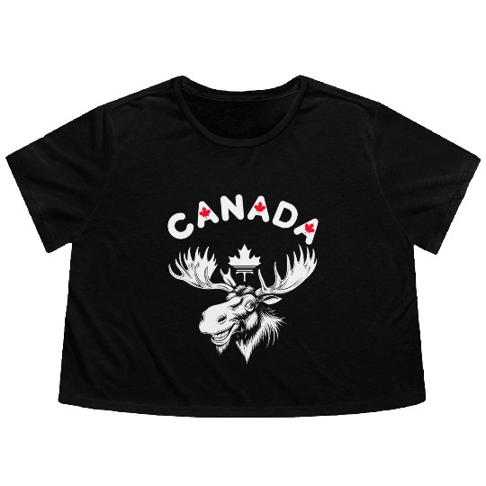 Canadian Moose with Maple Leaf Emblem Flowy Cropped Tees