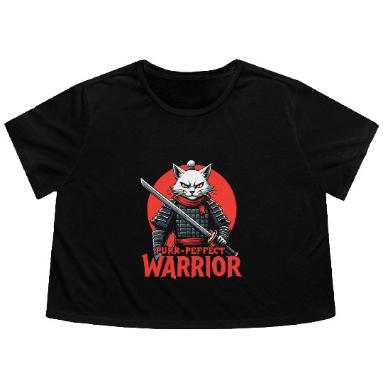 Purr-Perfect Warrior Cat Design Flowy Cropped Tees